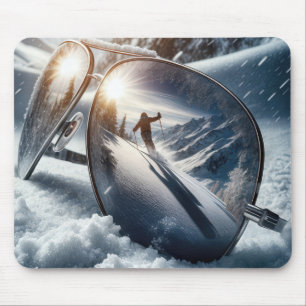Winter Skier In Sunglasses Reflection Mouse Pad