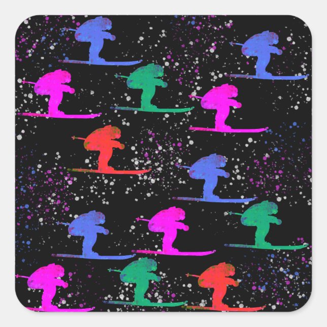 WINTER SKIER SQUARE STICKER (Front)