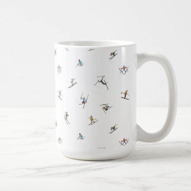 Winter Skiers In Action Pattern Coffee Mug (Right)