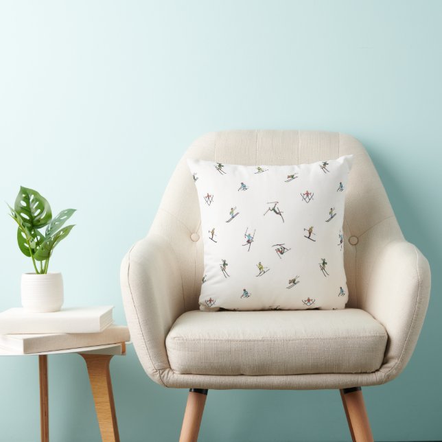 Winter Skiers In Action Pattern Cushion (Chair)