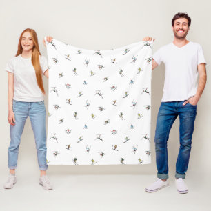 Winter Skiers In Action Pattern Fleece Blanket