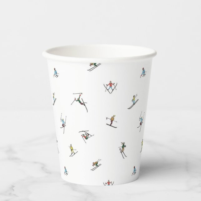 Winter Skiers In Action Pattern Paper Cups (Front)