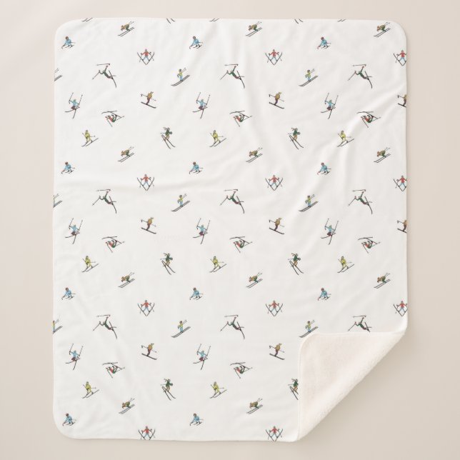 Winter Skiers In Action Pattern Sherpa Blanket (Front)