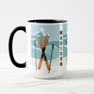 Winter Skiing custom name mugs
