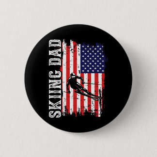 Winter Skiing Dad For Lover Ski Usa Flag Skiers Fa 6 Cm Round Badge