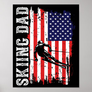 Winter Skiing Dad For Lover Ski Usa Flag Skiers Fa Poster