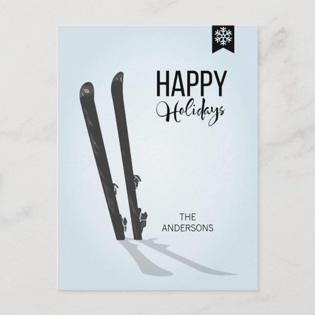 Winter Skiing Happy Holidays Christmas Postcard (Front)
