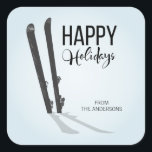 Winter Skiing Happy Holidays Square Stickers<br><div class="desc">Personalise the custom text above. You can find additional coordinating items in our "Winter Skiing" collection.</div>