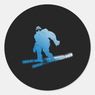 Winter Skiing Sasquatch Ski Cryptid Cryptozoology Classic Round Sticker