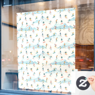 Winter Skiing Snow Mountains Pattern Ski Shop Larg