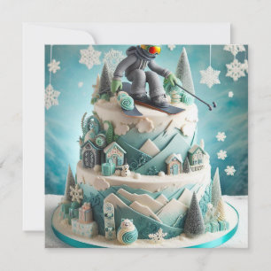 WINTER SKIING THEMED BIRTHDAY CAKE  INVITATION