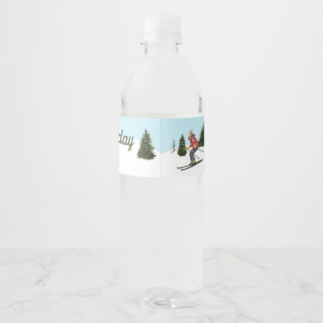 Winter Skiing Women Après Ski Birthday Party Water Bottle Label (Back)