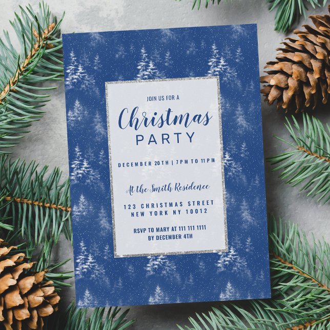 Winter sky blue white snow Christmas pine tree Invitation (Winter sky blue white snow Christmas pine trees )
