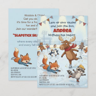 Winter Slapstick Ice Skating Birthday Invitation