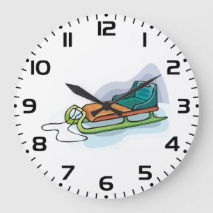 Winter Sled Fun Snow Sledge Large Clock