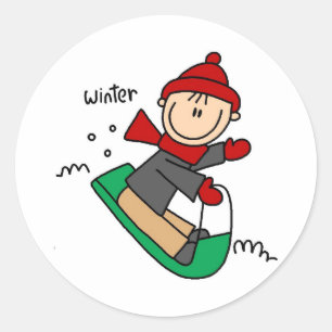 Winter Sledding Classic Round Sticker
