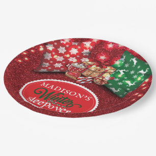 Winter Sleepover Personalised Glitter Paper Plate
