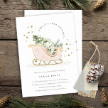 Winter Sleigh Its Cold Outside Baby Shower Invite<br><div class="desc">Sleigh Winter Baby it's Cold outside Theme Collection.- it's a cute pastel watercolor Illustration of blush pink gold sleigh filled with Christmas pine tree, gifts and winter berries with classy gold star frame and snowfall in the background. Perfect for your little ones winter birthday party. It’s very easy to customise,...</div>