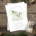 Winter Sleigh Its Cold Outside Baby Shower Invite<br><div class="desc">Sleigh Winter Baby it's Cold outside Theme Collection.- it's a cute pastel watercolor Illustration of aqua gold sleigh filled with Christmas pine tree, gifts and winter berries with classy gold star frame and snowfall in the background. Perfect for your little ones winter birthday party. It’s very easy to customise, with...</div>
