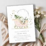 Winter Sleigh Its Cold Outside Baby Shower Invite<br><div class="desc">Sleigh Winter Baby it's Cold outside Theme Collection.- it's a cute pastel watercolor Illustration of blush pink gold sleigh filled with Christmas pine tree, gifts and winter berries with classy gold star frame and snowfall in the background. Perfect for your little ones winter birthday party. It’s very easy to customise,...</div>