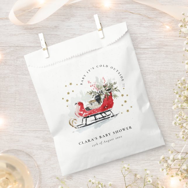 Winter Sleigh Its Cold Outside Neutral Baby Shower Favour Bags (Clipped)