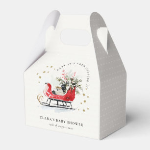 Winter Sleigh Its Cold Outside Neutral Baby Shower Favour Box