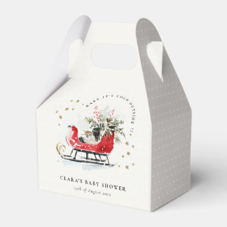 Winter Sleigh Its Cold Outside Neutral Baby Shower Favour Box