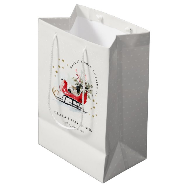 Winter Sleigh Its Cold Outside Neutral Baby Shower Medium Gift Bag (Front Angled)