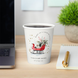 Winter Sleigh Its Cold Outside Neutral Baby Shower Paper Cups