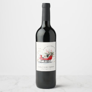 Winter Sleigh Its Cold Outside Neutral Baby Shower Wine Label