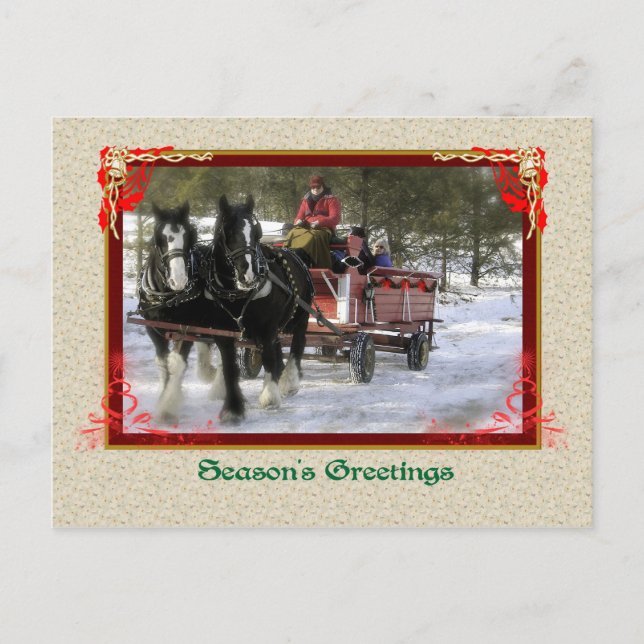 Winter Sleigh Ride, Seasons Greetings Postcard (Front)
