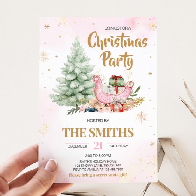 Winter Sleigh Snowflakes Christmas Party Invitation (Winter Snowflakes Christmas Party Invitation)