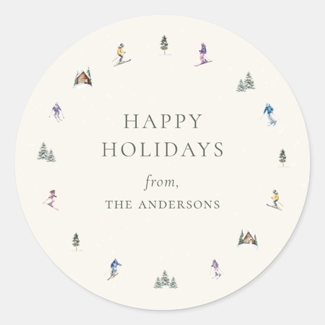 WINTER SLOPES Holiday Classic Round Sticker (Front)