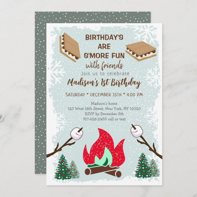 Winter S'mores Campfire Chocolate Birthday  Invitation (Front/Back)