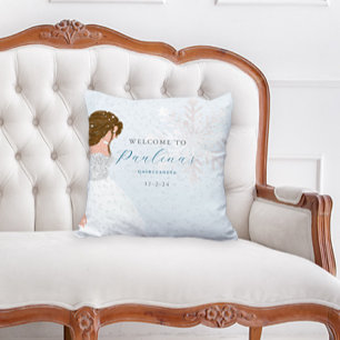 Winter Snow 15th Birthday Quinceañera Blue Cushion