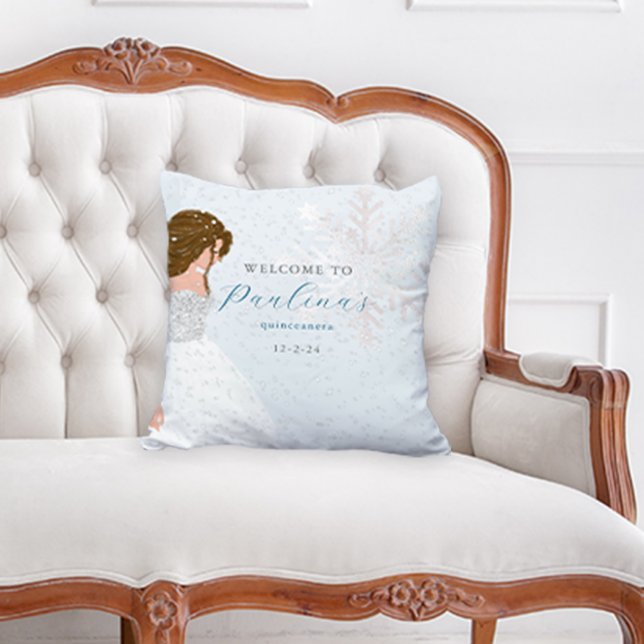 Winter Snow 15th Birthday Quinceañera Blue Cushion (Creator Uploaded)