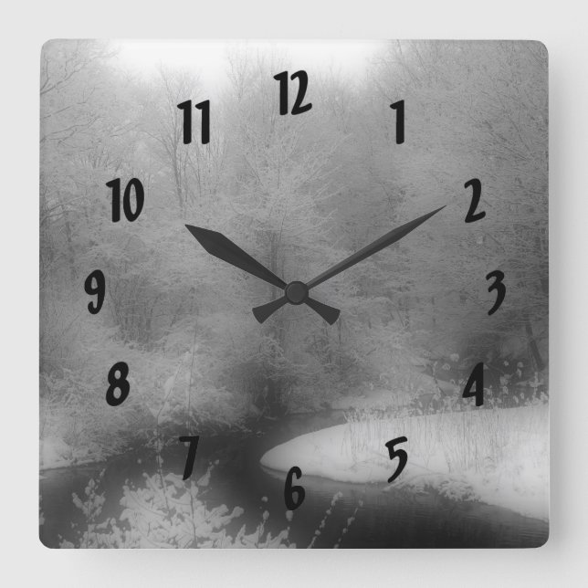 Winter Snow And Stream Nature Square Wall Clock (Front)
