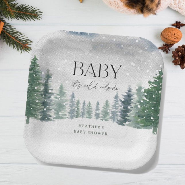 Winter Snow Baby It's Cold Outside Baby Shower Paper Plate (Creator Uploaded)