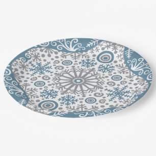Winter Snow Blue and Grey Paper Plates