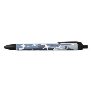 Winter Snow Blue Camouflage, Military, Army Black Ink Pen