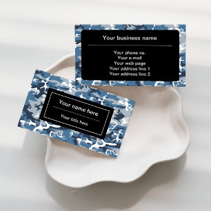 Winter Snow Blue Camouflage, Military, Army Business Card