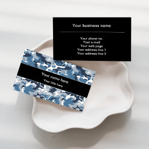 Winter Snow Blue Camouflage, Military, Army Business Card