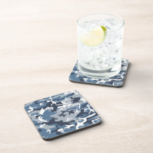 Winter Snow Blue Camouflage, Military, Army Coaster