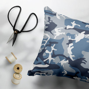 Winter Snow Blue Camouflage, Military, Army Decorative Cushion