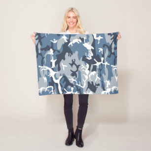 Winter Snow Blue Camouflage, Military, Army Fleece Blanket