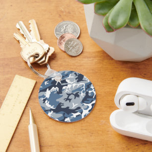 Winter Snow Blue Camouflage, Military, Army Key Ring