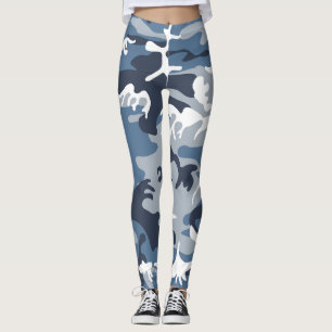 Winter Snow Blue Camouflage, Military, Army Leggings