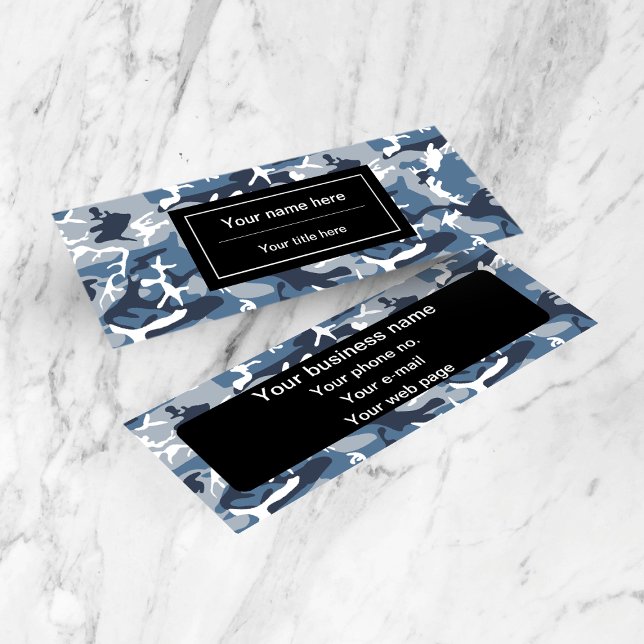 Winter Snow Blue Camouflage, Military, Army Mini Business Card (Creator Uploaded)