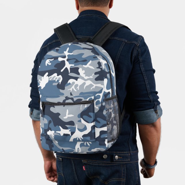 Winter Snow Blue Camouflage, Military, Army Printed Backpack (Insitu (Model))