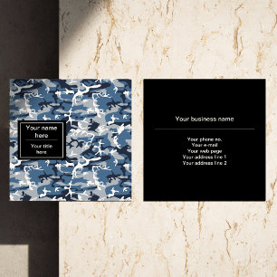 Winter Snow Blue Camouflage, Military, Army Square Business Card
